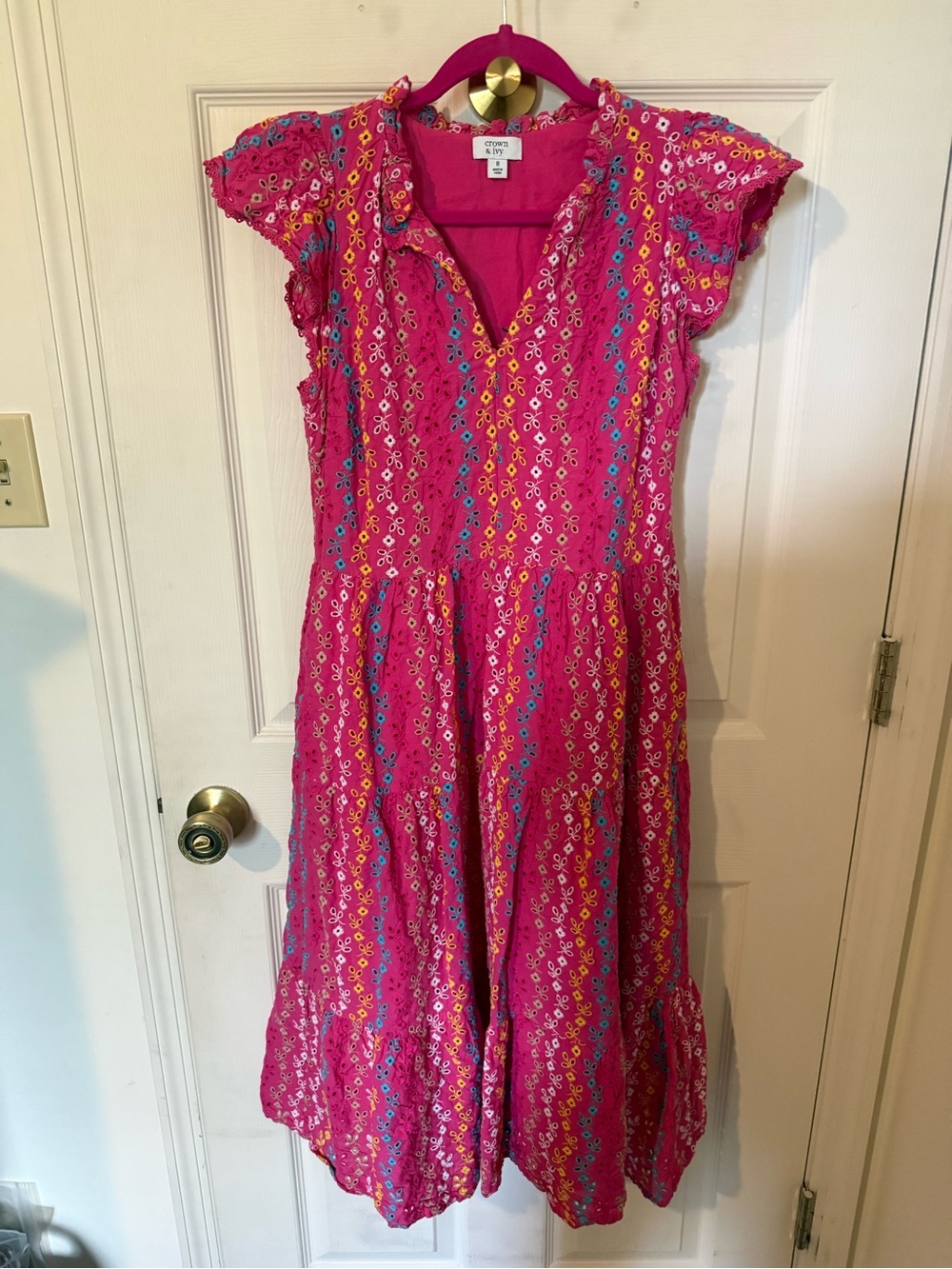 crown & ivy Fuchsia Multicolor Floral Midi Dress